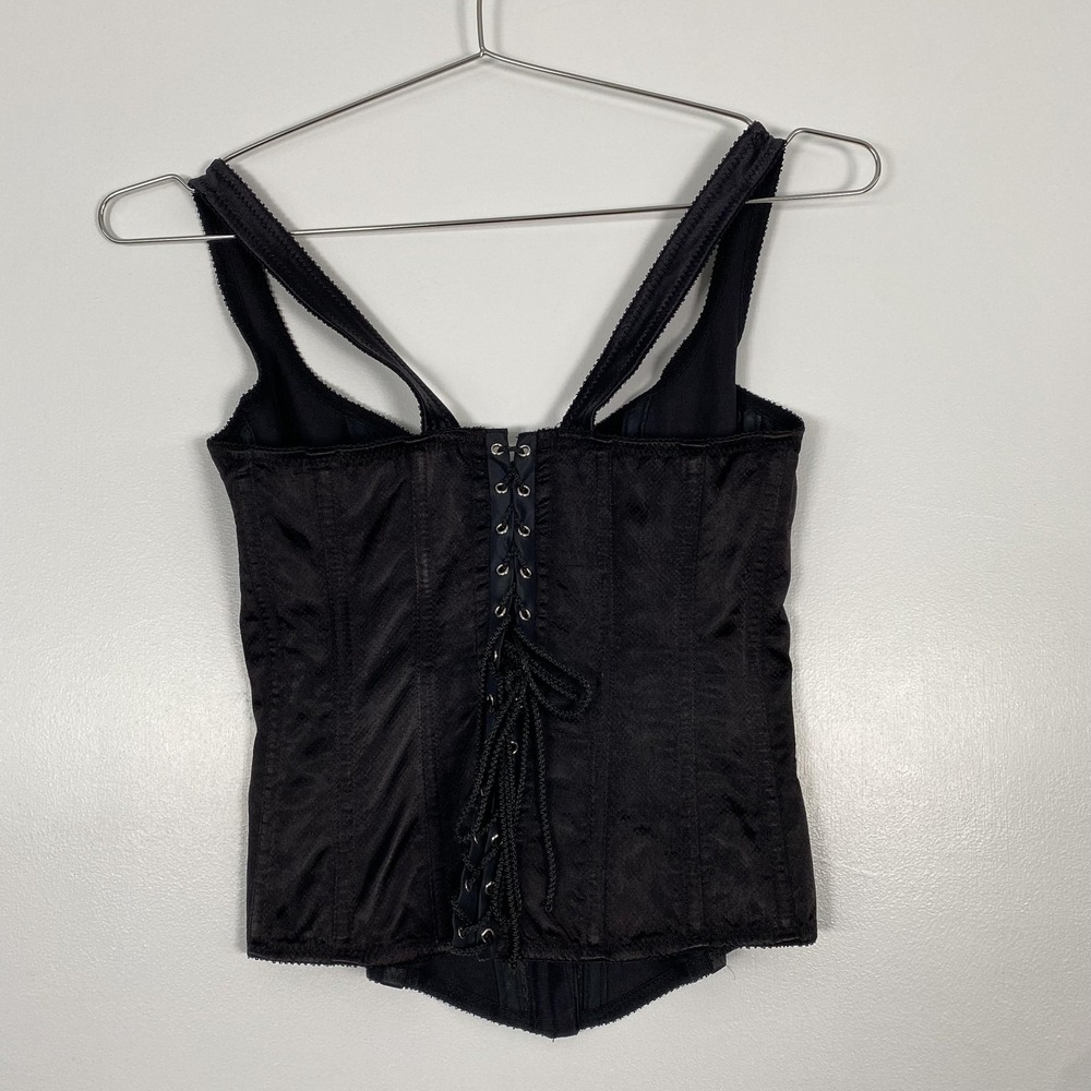 Victoria's Secret Corset Top Womens Medium Black Satin Lace Up Overbust Boned